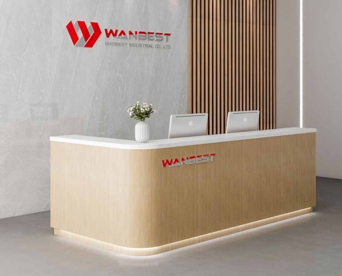 l shaped reception desk wood material