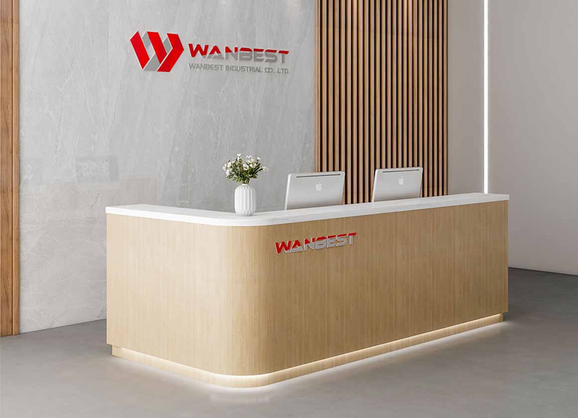 l shaped reception desk wood material