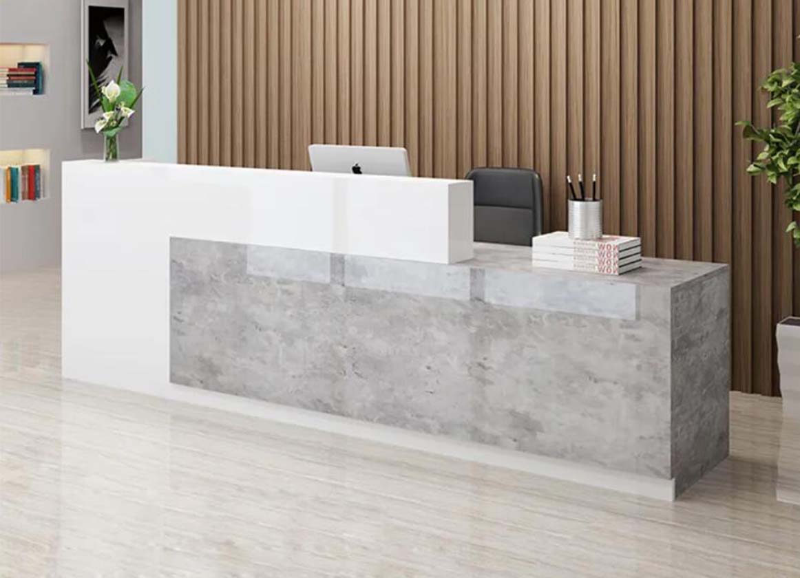 L shaped real marble reception desk