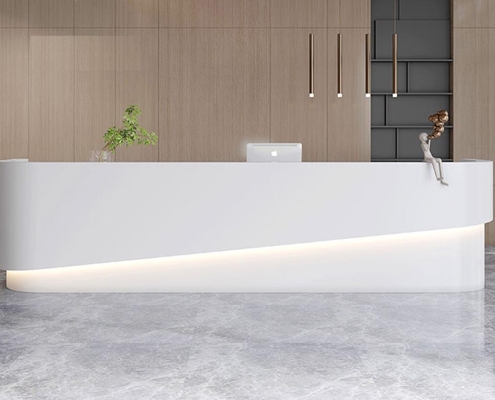 curved reception desk marble