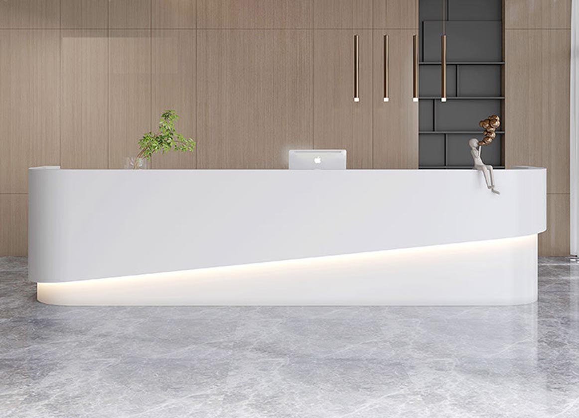 curved reception desk marble