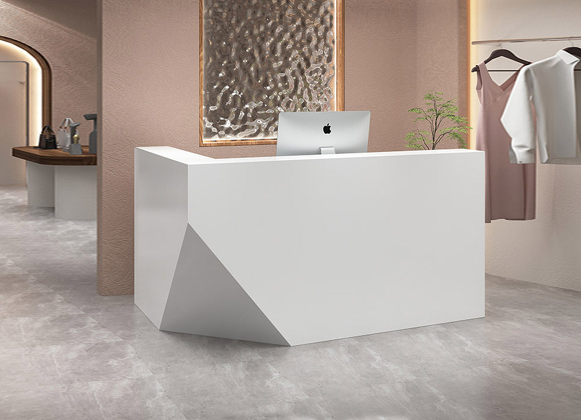 l shaped reception desk white