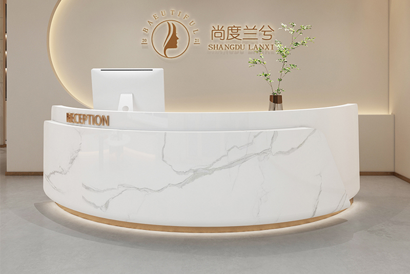 curved reception desk marble quartz